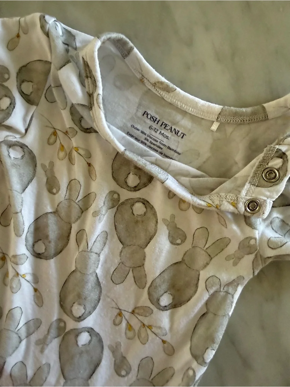 Posh Peanut Gray Bunny Print Skirted Onesie 6-12mo